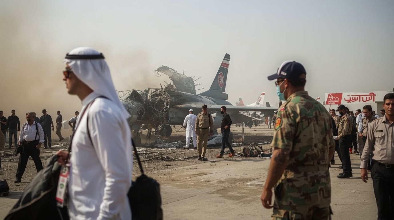 حشود مصدومة تشاهد عواقب تحطم طائرة تيجاس المقاتلة في معرض دبي للطيران 2025 في 21 نوفمبر.